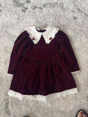 Vintage Girls Brooke Lindsay Velvet Dress Crochet Trim Flare Belt Sz 4 NWT